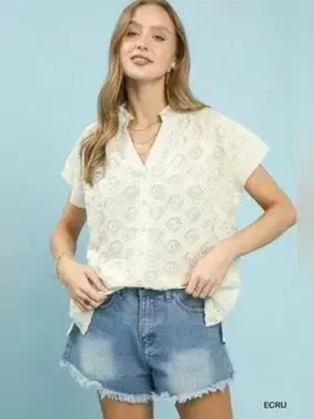 Umgee Lace Button-Front Top - Picture 1 of 7